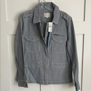 LOFT Pinstripe Military Style Jean Jacket